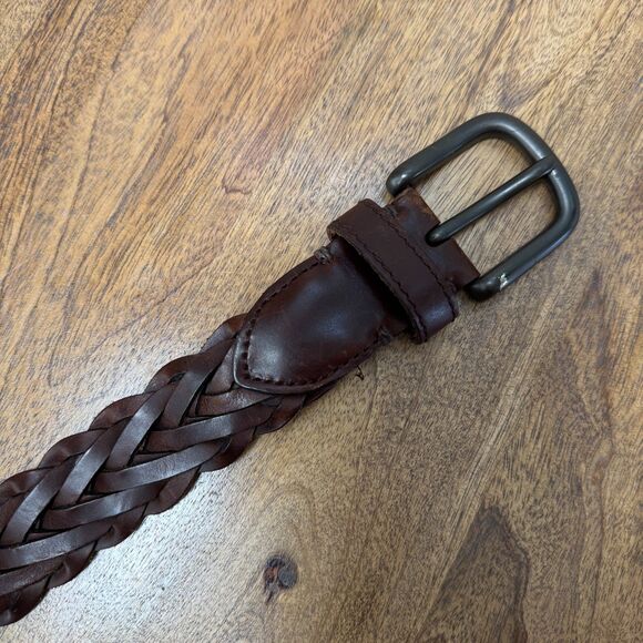 Fossil Braided Leather Belt Chocolate Brown